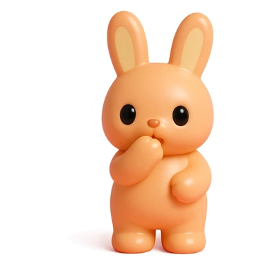 apricot bunny biting paw nervously, full body, vinyl figure style sticker