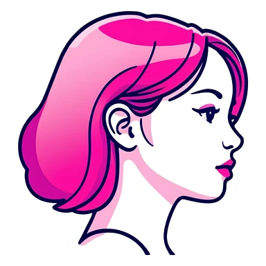 Girl in profile view with curved silhouette, transparent glass style, bright pink gradient, with highlights and shadows, minimalist design sticker
