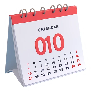 Apple-style 3D emoji icon of a calendar in perspective view, minimalistic design, only one centered date number, no month name, no weekday, no text or symbols other than the single number, realistic glossy material, soft depth, clean and detailed rendering sticker
