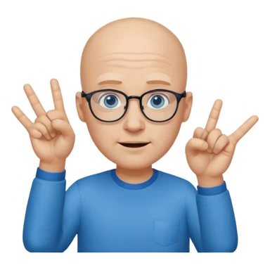 bald man with blue eyes and eye glasses oh well hand gestures sticker