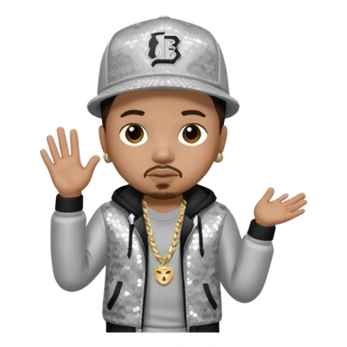 Baby Bash, Rapper with dark brown hair, light grey sequin outfit sticker