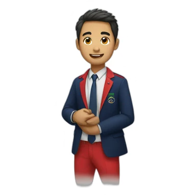Kiwi bird animated student wearing a school uniform, red vest and navy blue blazer sticker