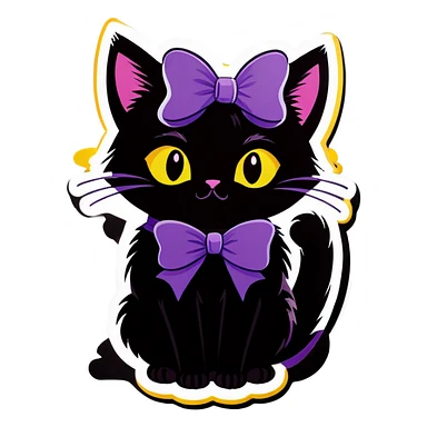 Black cat purple bow sticker
