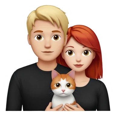 Casal com homem loiro e mulher ruiva e gato preto com branco sticker