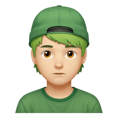 white guy with short messy green hair, orange backwards cap, urban streetwear look sticker