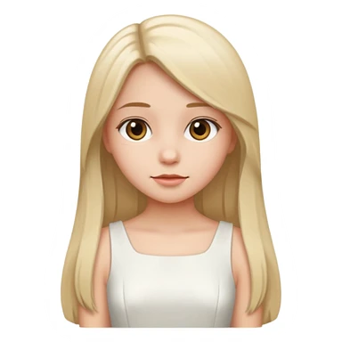 She is girl have a straight hair and she wear dress white sticker