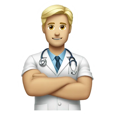 Blond male doctor showing strong biceps sticker