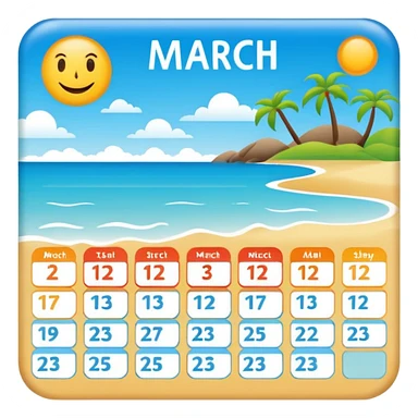 calendario playero con los todos los dias del mes de marzo y que los dias 21 22 y 23 esten en otro color sticker