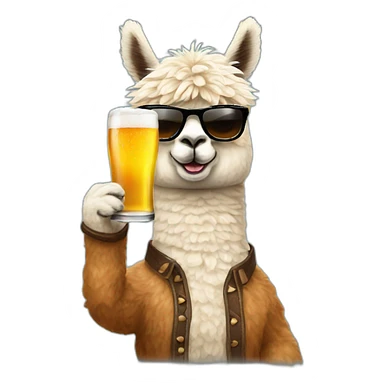 alpaca with sunglasses and a glass of beer in his hand sticker