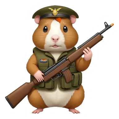 guinea pig wearing a tactical military vest holding a rifle in chest no hat sticker