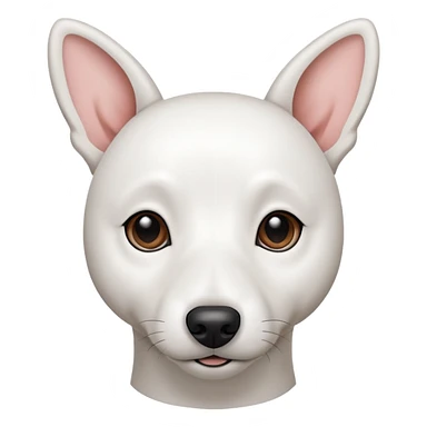 a fully white jack russell the size of a kelpie with floppy ears and a half white face sticker