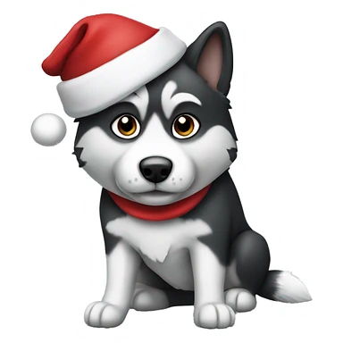 Black and white huskey wearing a Santa hat sticker