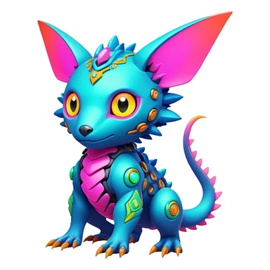  exotic futuristic lush cozy warm-colored modern colorful neon-colored cyber-Fakémon-Digimon-Trico-creature sticker