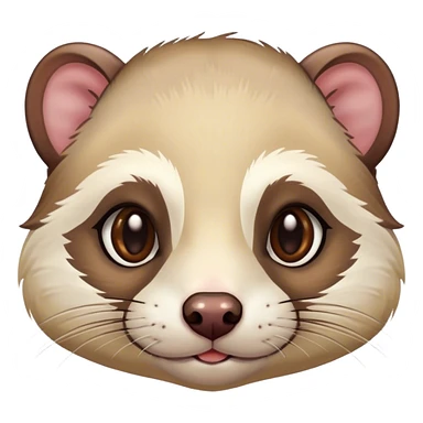 Cinematic Noble Ferret Portrait Emoji, Poised and dignified, with a sleek, elongated body and a distinct ferret head featuring a pointed snout, small, rounded ears, and intelligent, beady eyes, covered in soft, sleek fur with natural brown and cream hues, Simplified yet sharp and sophisticated features, highly detailed, glowing with a warm, natural glow, high shine, exuding an air of quiet confidence, focused and watchful, soft glowing outline, capturing the essence of a clever and majestic ferret that feels as though it could leap from the screen with effortless grace! sticker