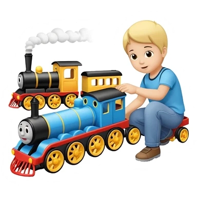 child playing with both toy cars and trains sticker