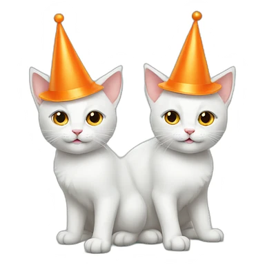 two white cats full body with orange party hats sticker