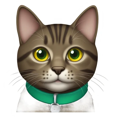 Dark brown tabby cat blue collar yellow green eyes sticker