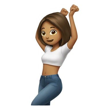 tan girl with brunette hair dabbing sticker