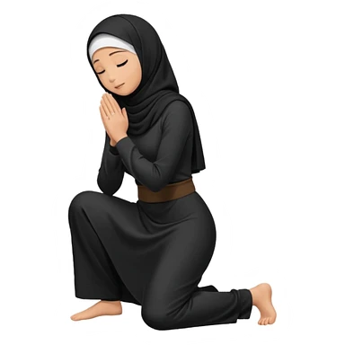 Woman Kneeling for Islamic prayer side view face touching the floor sticker
