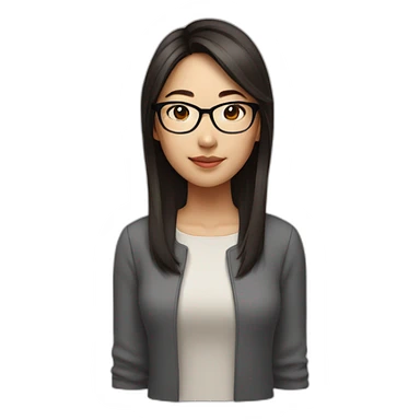 26 year old asian woman with mid length dark hair and brown rectangle glasses sticker