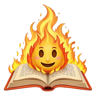 emoji writing in a book of fire sticker