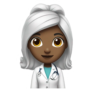 Black hair girl with white hair tie and doctor clothes sticker
