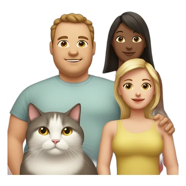 Family photo a fat husband and a woman and them two cats one white and second is black sticker
