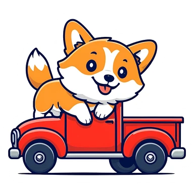 Corgi diving a red truck sticker