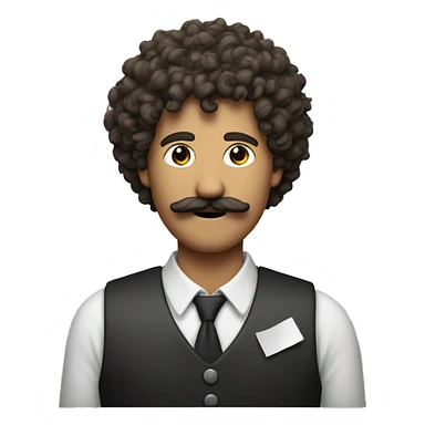 A curly hair man with moustache and a map on his hand sticker