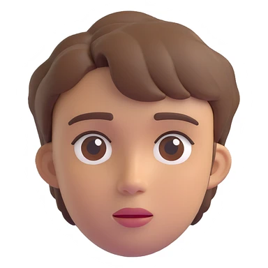 face of a young person with short messy brown hair and a neutral look in 3D emoji style sticker