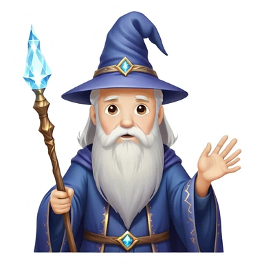 old man wizard with a beard casting a spell with a wand with sparkles and magic sticker