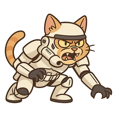 stormtrooper cat crouched and ready to attack sticker