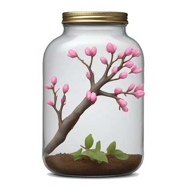 Delicate big twig with pink buds in a transparent jar vase sticker