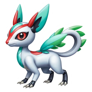 Shiny Colorful Futuristic Cyber-Vernid-Trico-Meloetta-Latias-Koraidon-Peppercat-Protogen-Pokémon-Digimon-Fakémon-fusion-hybrid-creature sticker