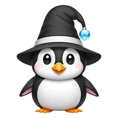 Pingouins kawaii avec un chapeau de magicien sur la tete sticker
