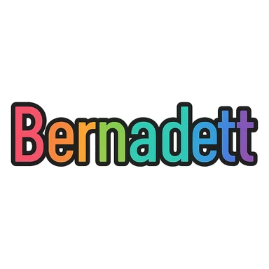 Bernadett name in colorful gradient modern font with dark outline, transparent background, in the style of sample images sticker