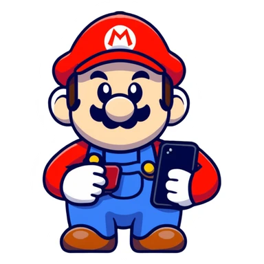 Mario character with a smartphone sticker