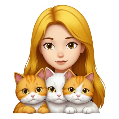 Girl with yellow and black Balayage longhair  petting her two white Garfield cat and brown Garfield cat sticker