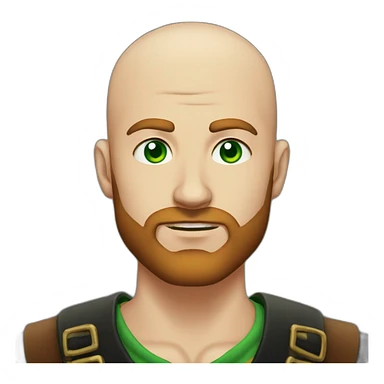 pirate look, 21 years old almost bald man with 1-day chestnut beard, green eyes, looking serious sticker