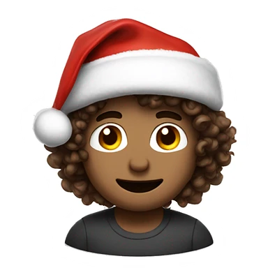 curly brown hair medium weight white skin he has santa hat and he celebrate chirstmas sticker