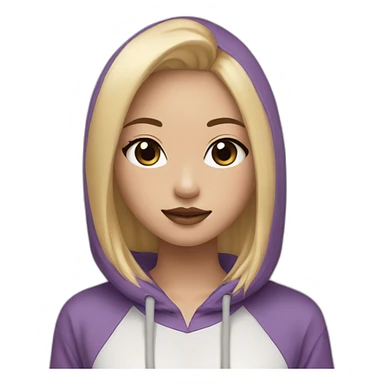 Purple hoodie rose blond straight hair Asian Brown eye eyelashes nude color lip sticker