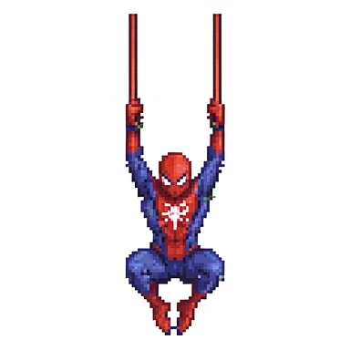 pixel art Spider-Man swinging on a web sticker