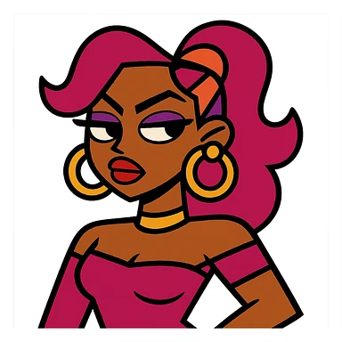 side eye baddie with colorful and bold vibrant toon style sticker
