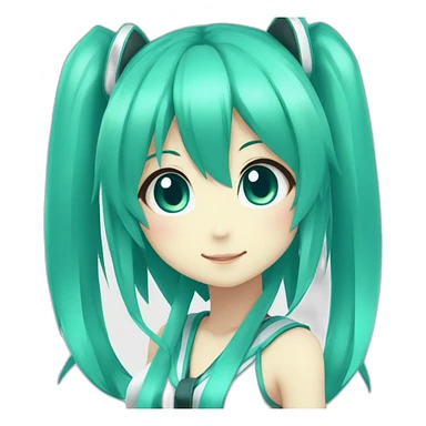 Hatsune Miku, cyan hair, ponytails, Anime girl kawaii chibi sticker