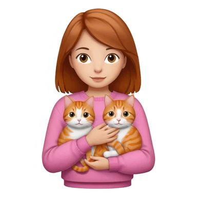 Brown hair girl holding an orange tabby cat, wearing a pink sweater. sticker