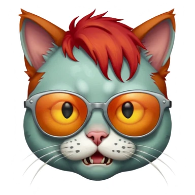 Zombie cat with red hair and sun glasses sticker