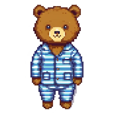 bear in striped pajamas, pixel art style sticker
