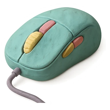 matte plasticine claymation style gaming mouse with visible fingerprints and pastel colors sticker