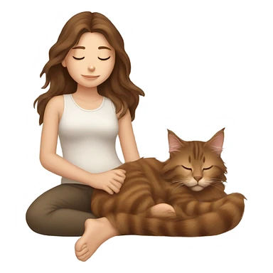 Brown-haired girl sleeping with her brown maine coon cat  sticker