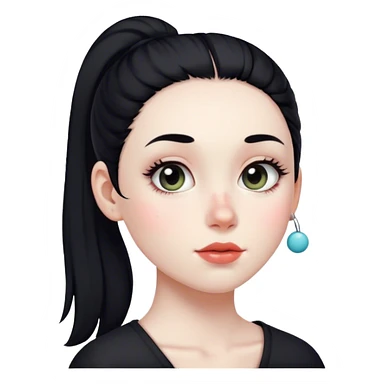 girl with pale skin and black ponytail with dot on cheek sticker
